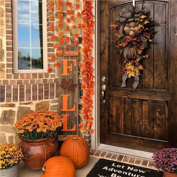 12 Pack Fall Leaf Garland, Hanging Vines Garland Artificial Fall Maple Leaves - Picture 6 of 7